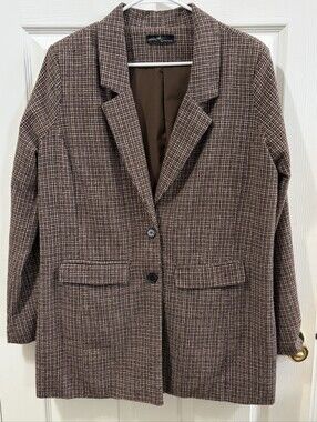One Two Fifth Brown And Cream Blazer Jacket Sz L Fall